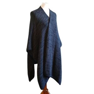 Michael Kors Poncho Black and Gray Striped Sweater Cape Small / Medium